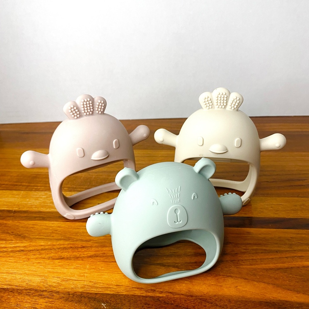 Bundle 3 Silicone Teething Mittens 1 Baby Lulyboo Bear and 2 ChooKaChoo Chickens